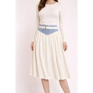 Karen Kane Blue White Stripe Waist Midi Skirt Size 12 Modest A Line USA